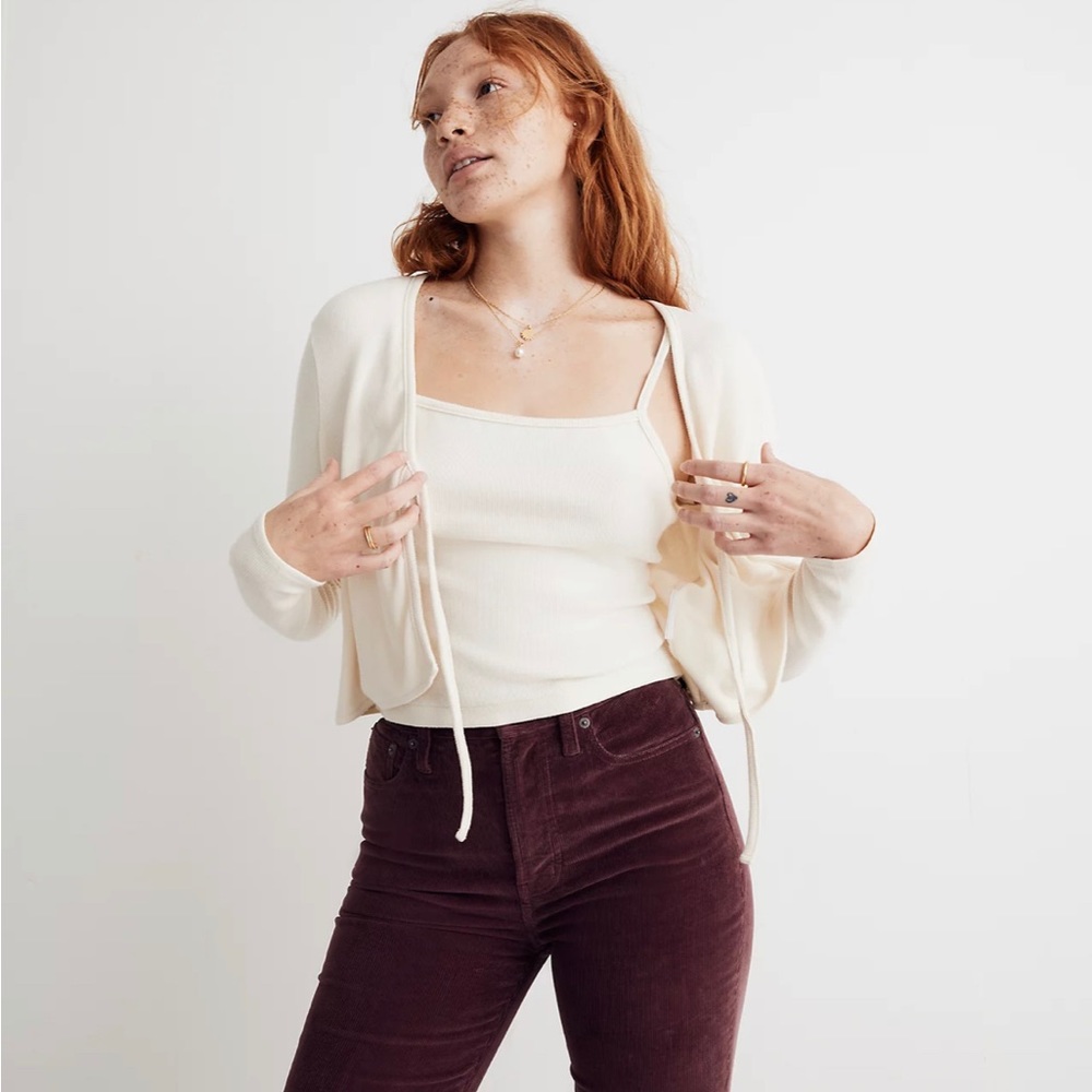 Madewell Brushed Rib Tie-Front Cardigan Size Medium